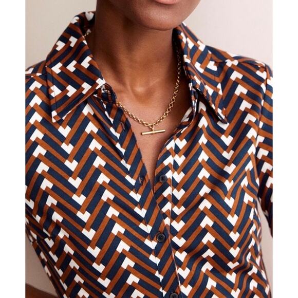 BODEN Jessie Jersey Shirt Dress Pumpkin Chevron Geo 10 - Picture 2 of 12
